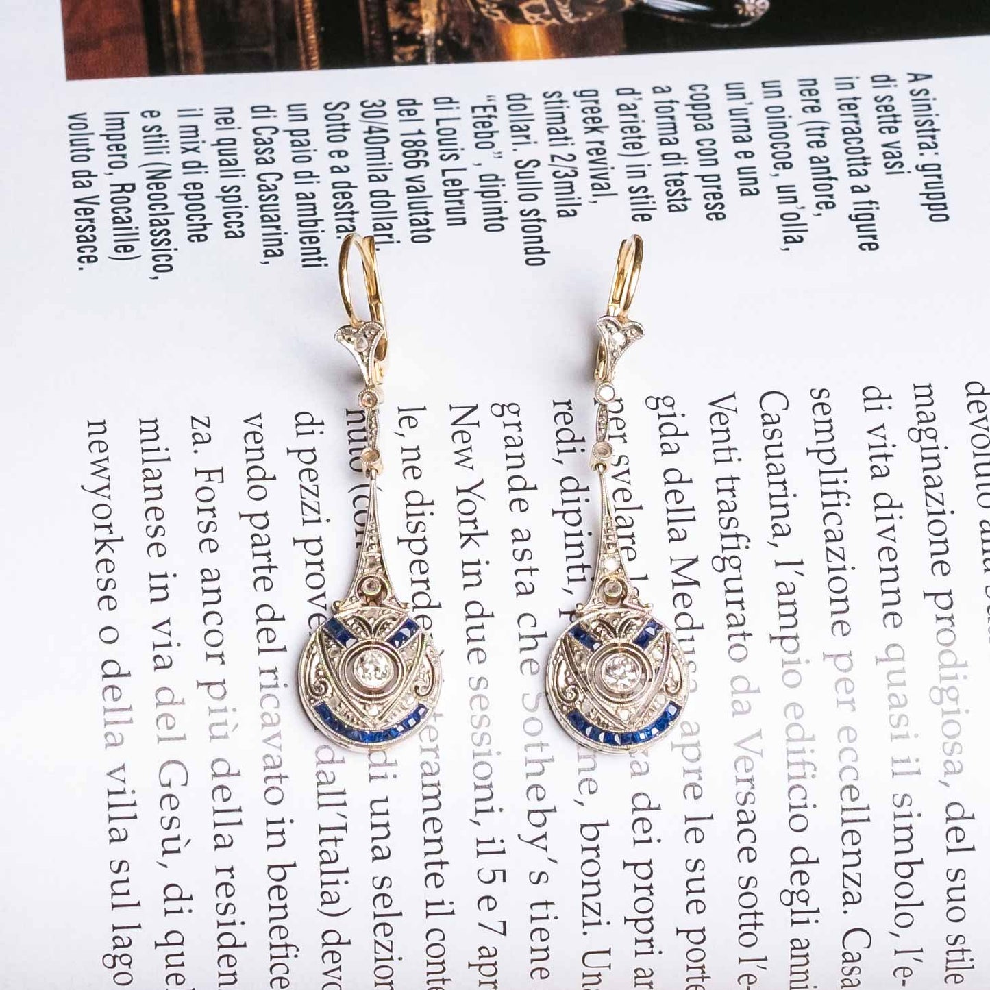 Sapphire and diamonds deco earrings