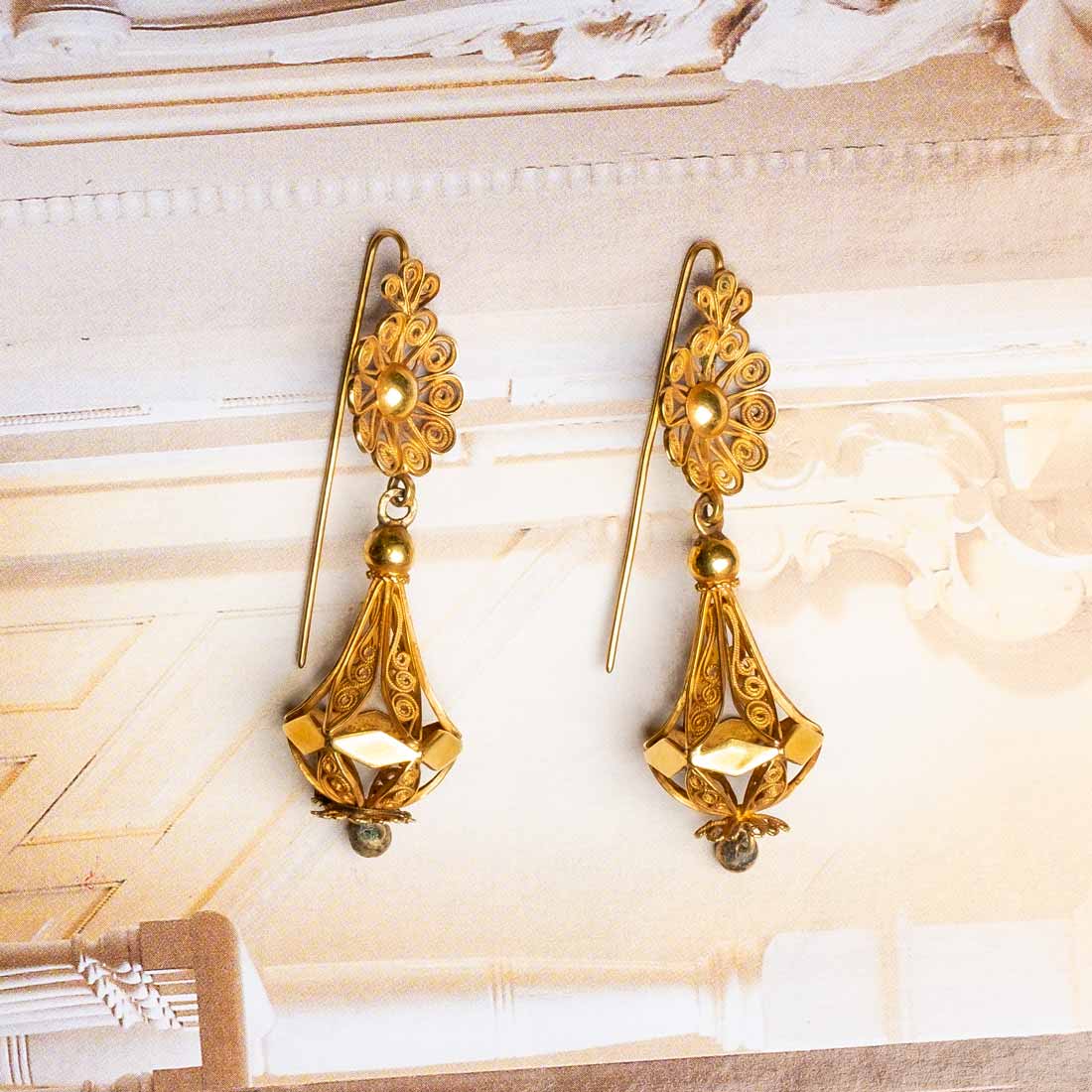 Antique gold pendant earrings