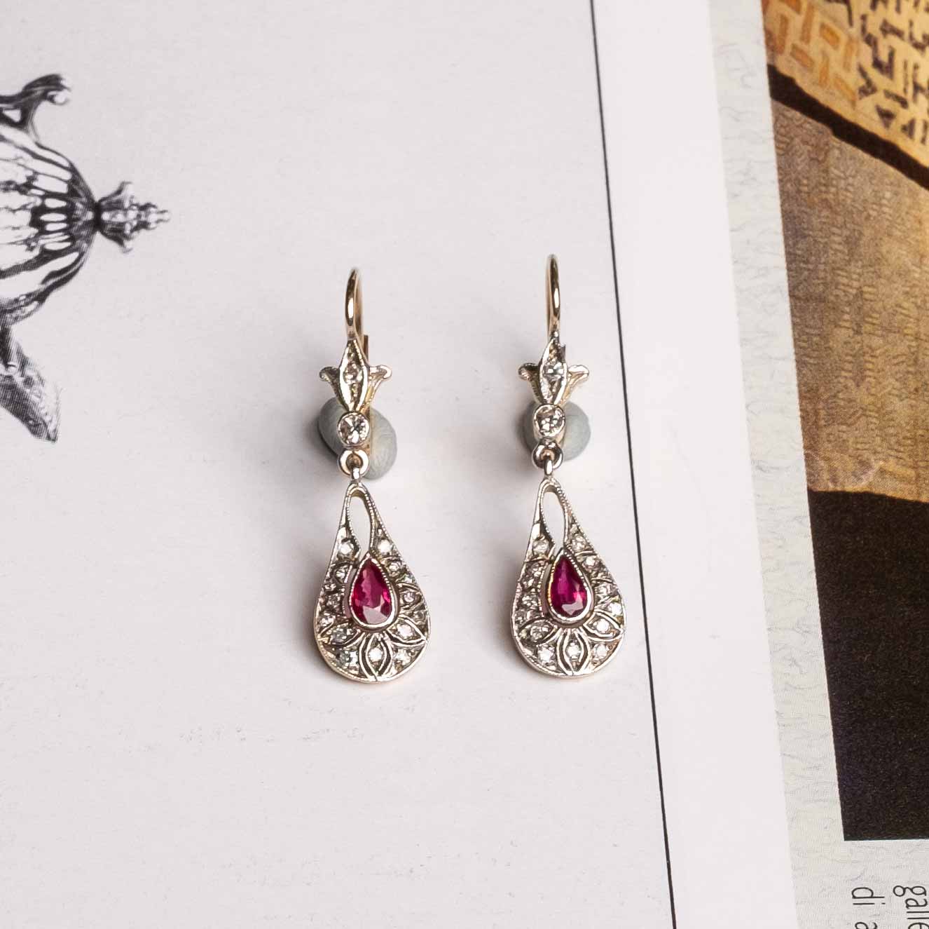 Deco period ruby and diamond earrings