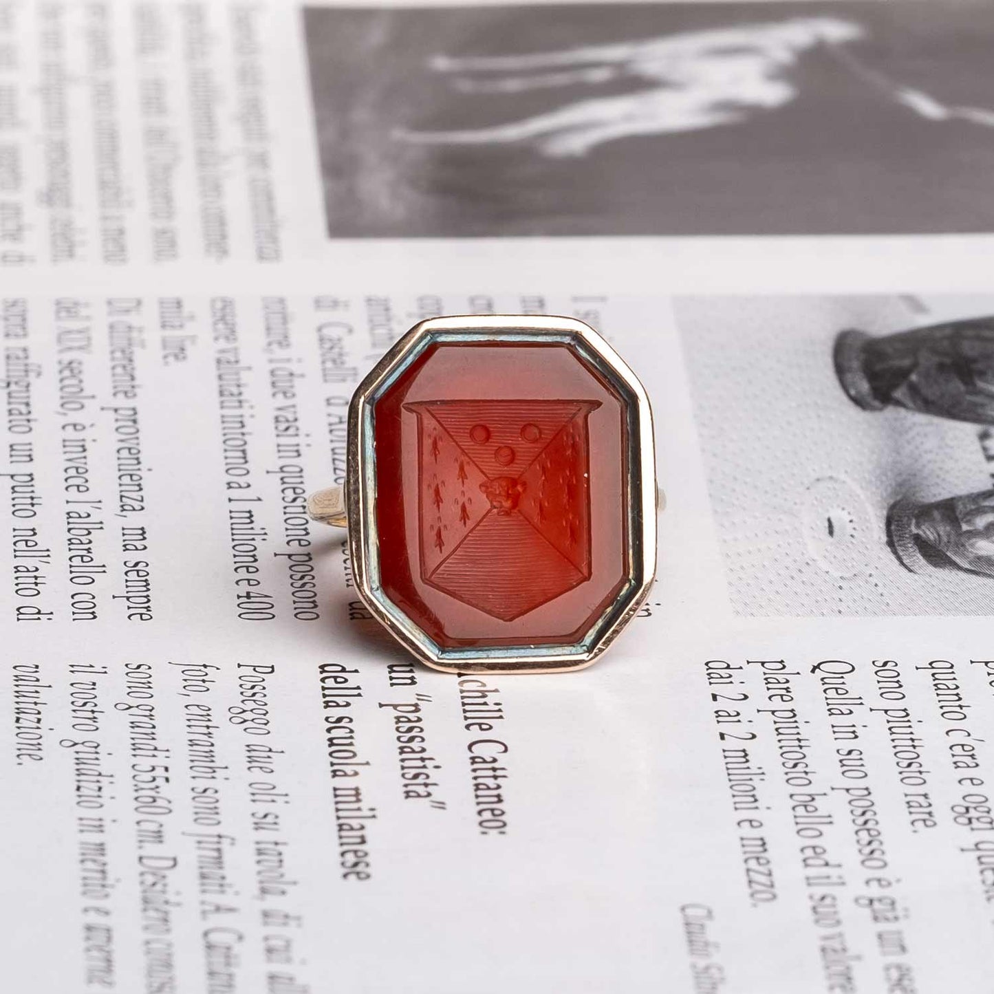 Octagonal Gold Carnelian Intaglio Ring 