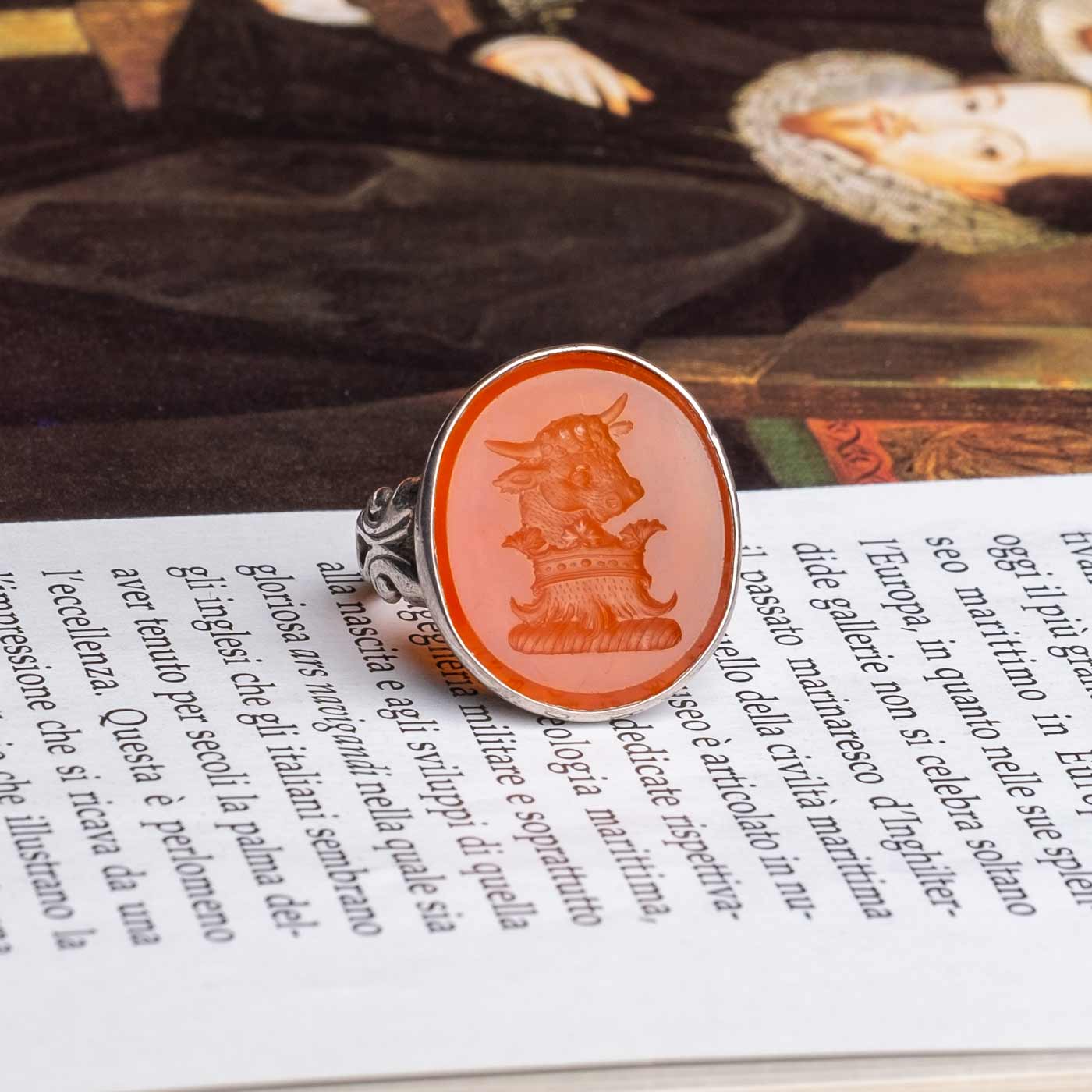 Carnelian Intaglio Silver Ring