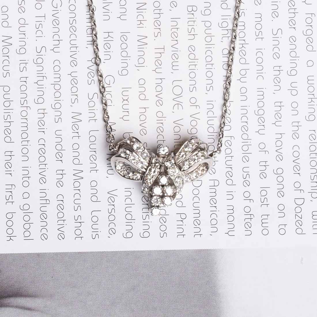 1950s Diamond bow necklace