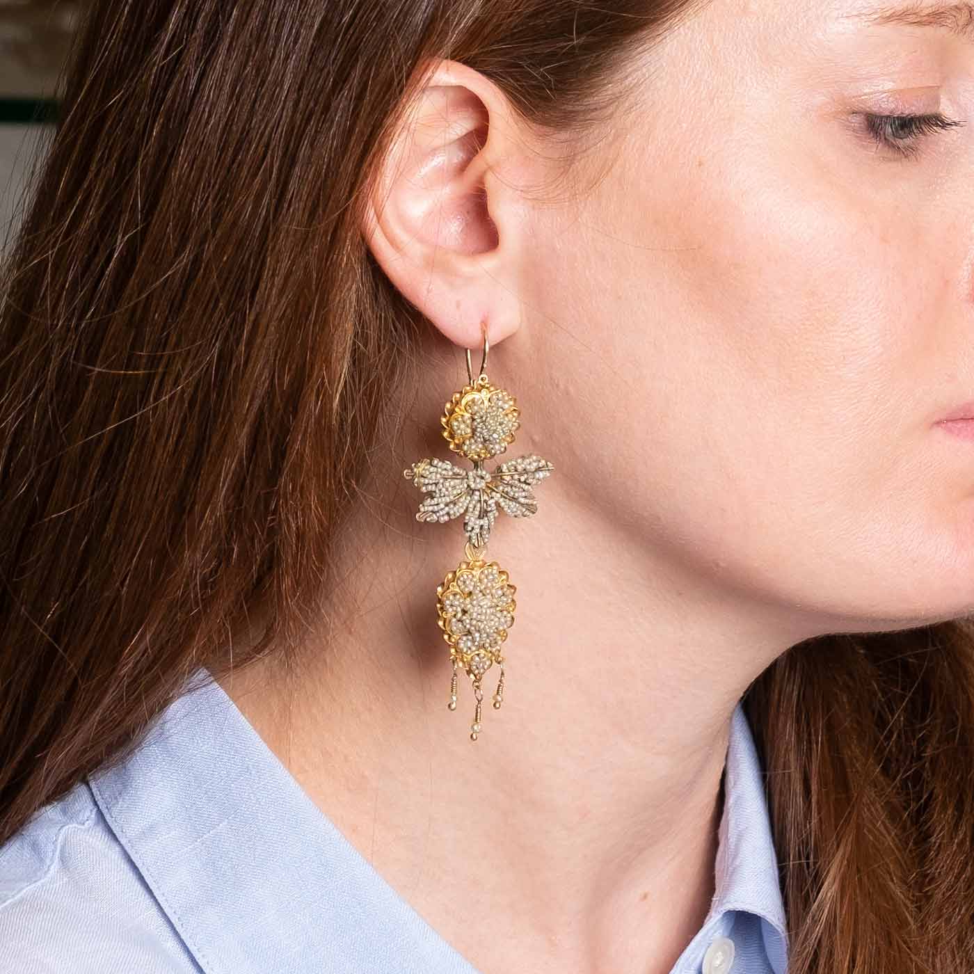 Antique earrings with micropearls Naples 19th Century