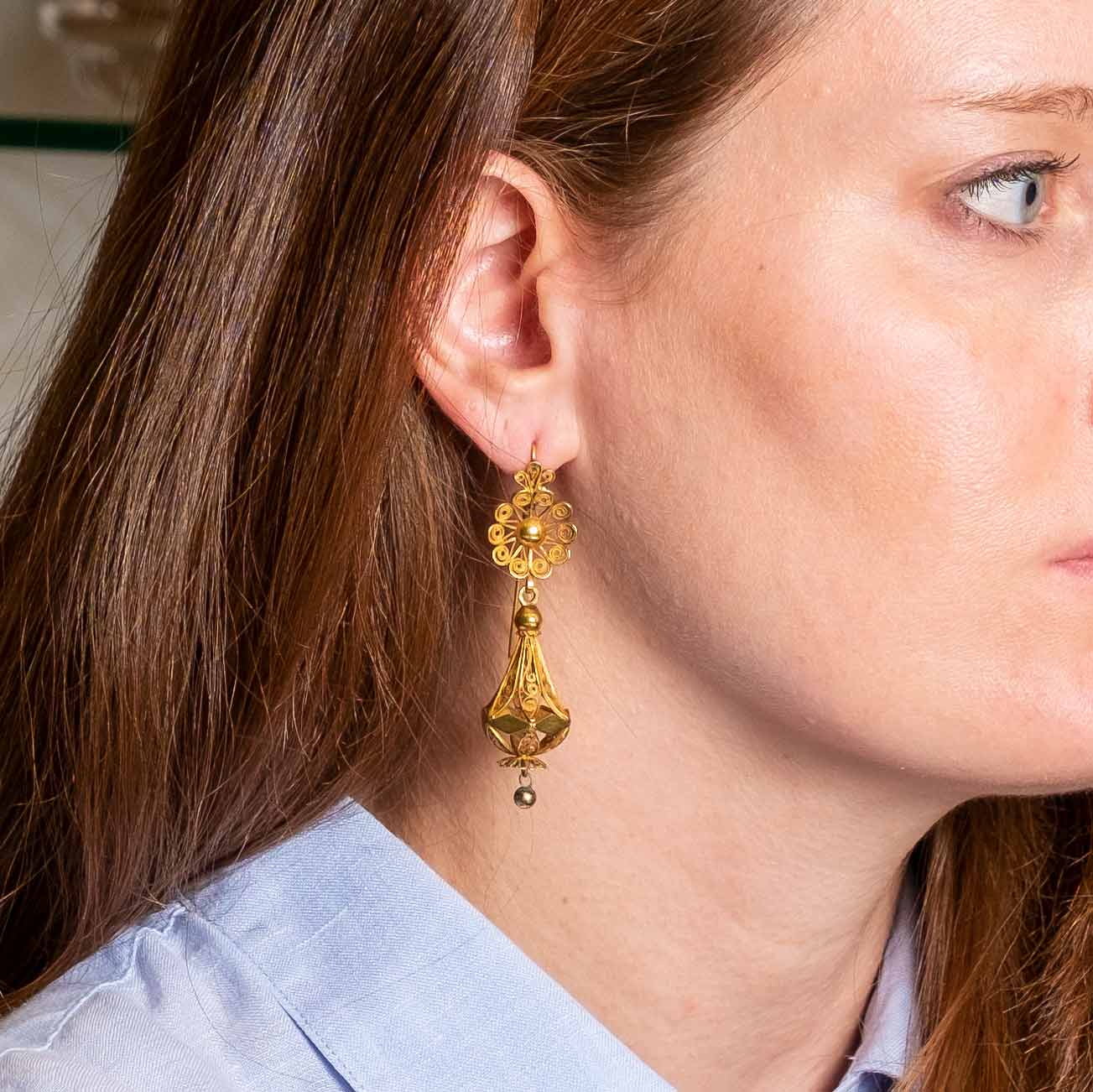 Antique gold pendant earrings