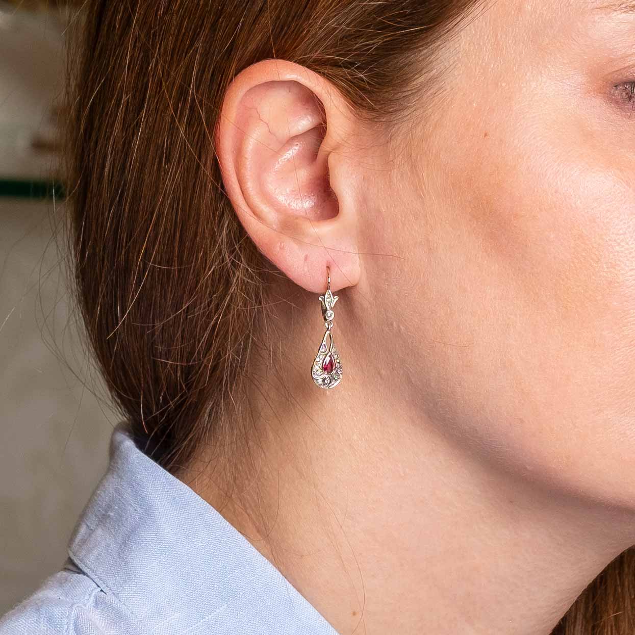 Deco period ruby and diamond earrings