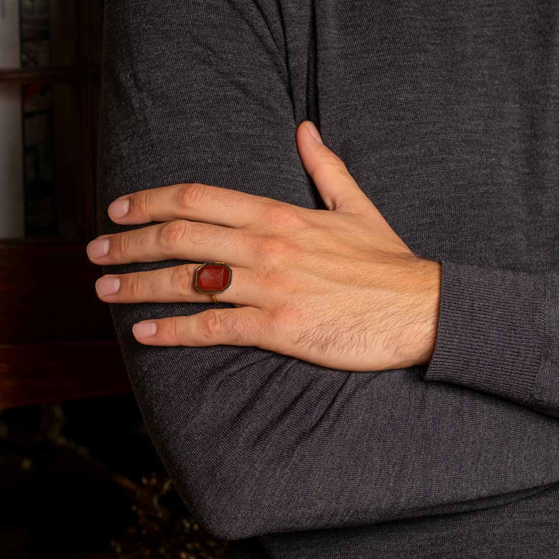 Octagonal Gold Carnelian Intaglio Ring 