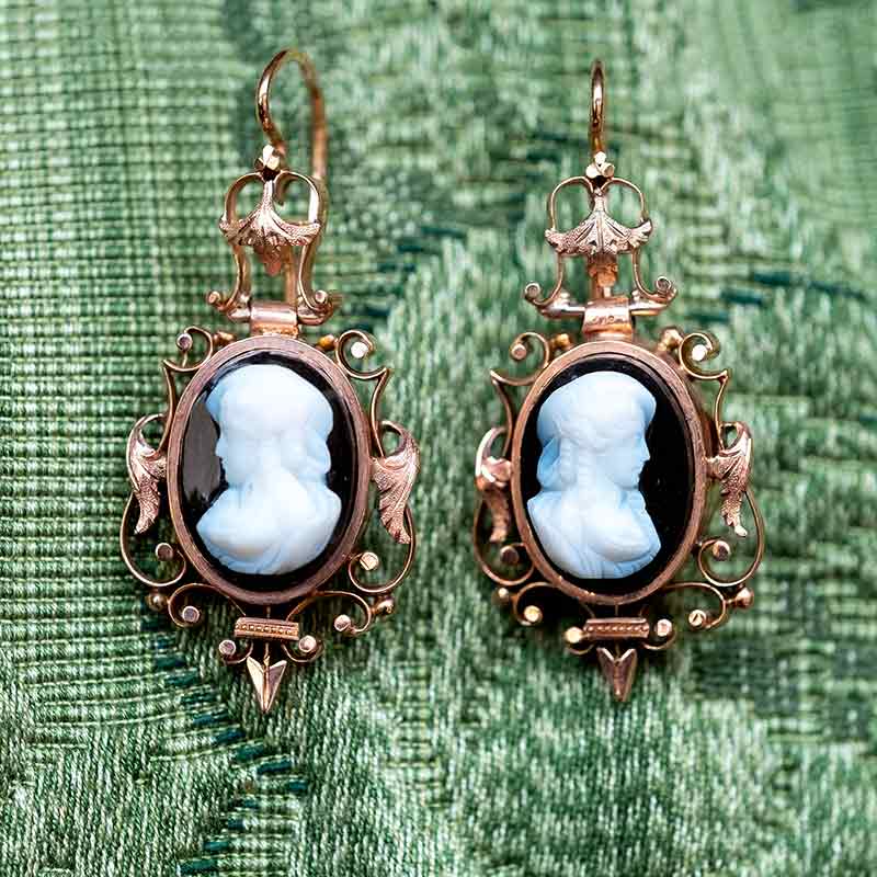 Victorian Agate Cameo Earrings