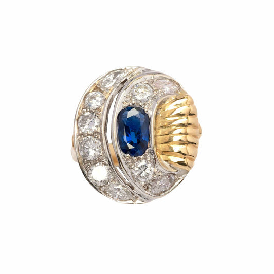 Sapphire and diamonds 1950s cocktail ring