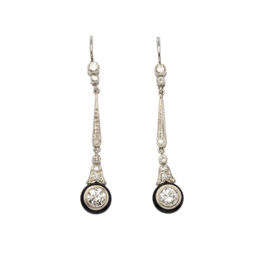 Diamond and Onyx Deco diamond pendant earrings