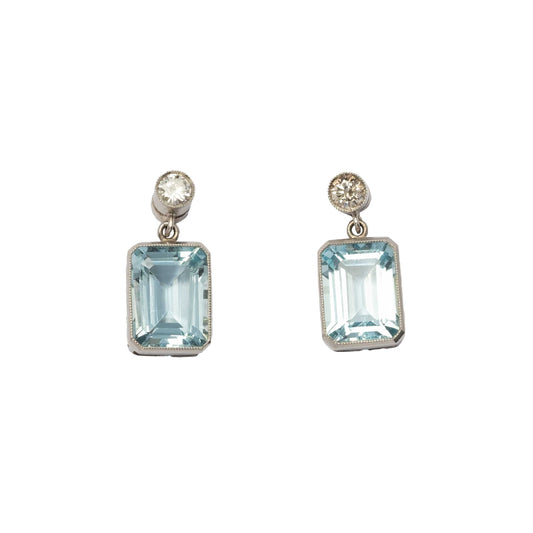 Vintage acquamarine and diamond earrings
