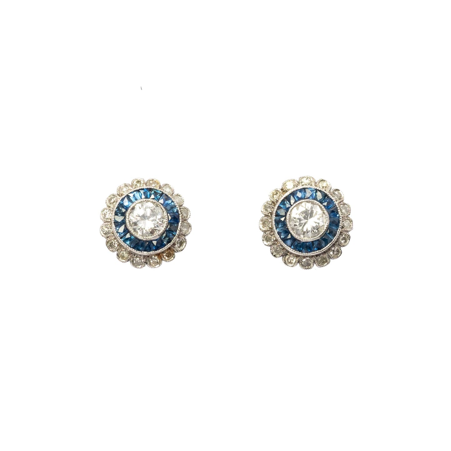 Diamond and sapphires platinum stud earrings