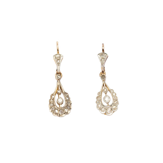 Deco old cut and rose cut diamond drop earrings