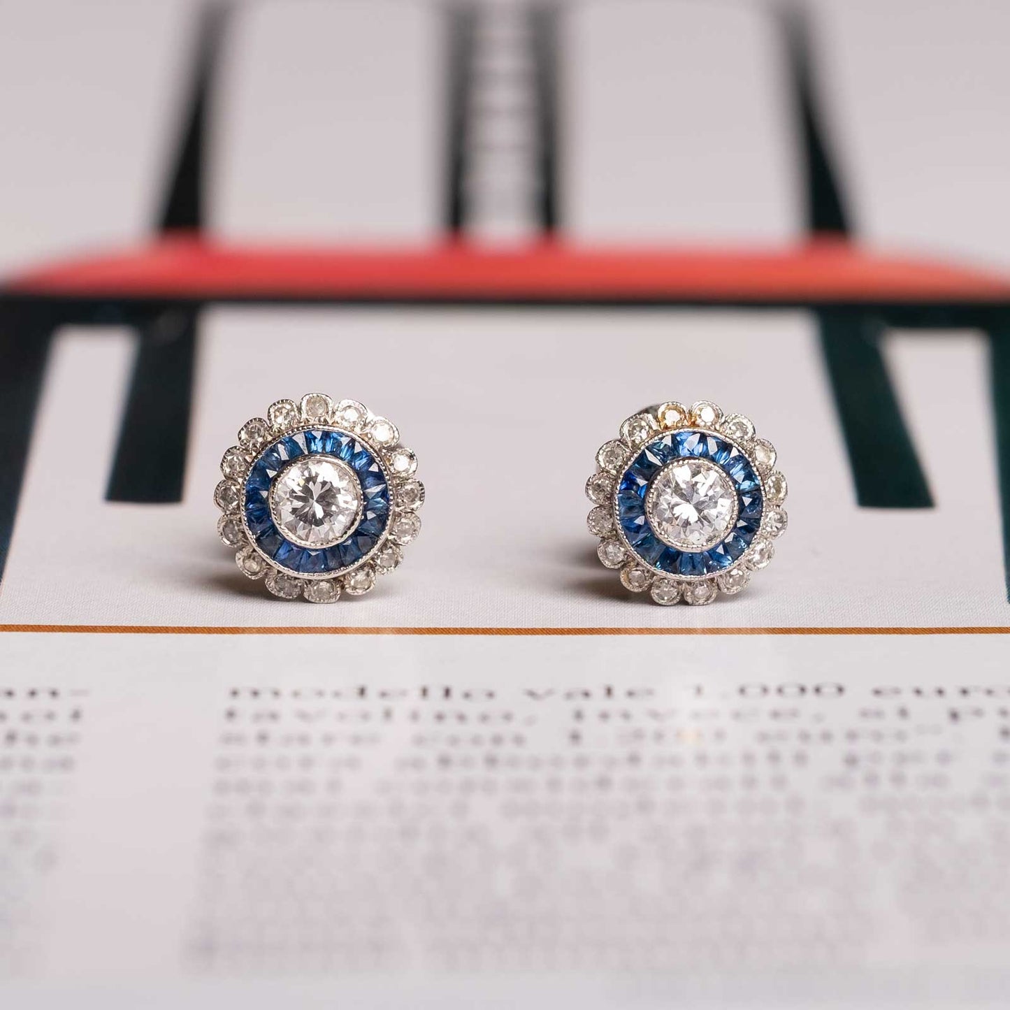 Diamond and sapphires platinum stud earrings