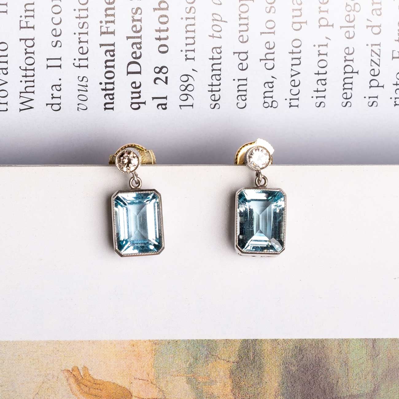 Vintage acquamarine and diamond earrings