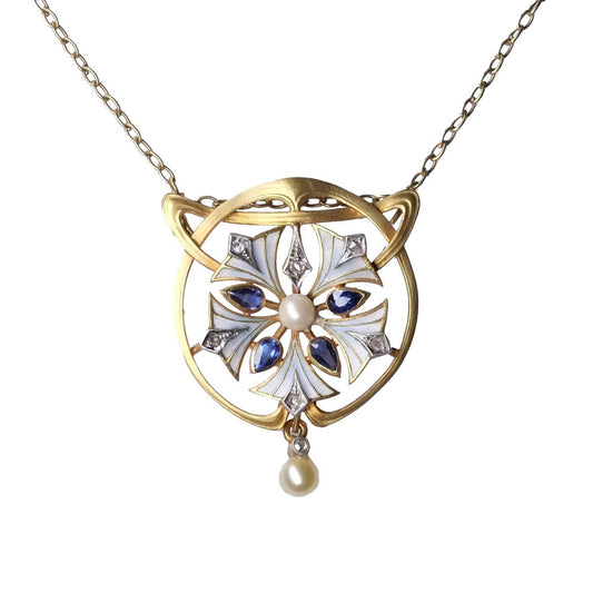 Art Nouveau Enamels & Sapphires Necklace 