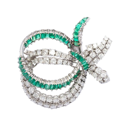 1960s White Gold Brooch with Diamonds & Emeralds