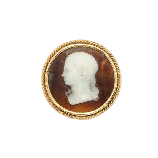 Late 19th Century Brooch – Hand-Carved Shell Cameo in 18ct Gold Setting