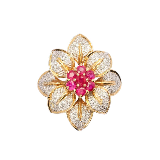 Floral Cocktail Ring in 18ct Yellow Gold with Diamonds and Natural Rubies