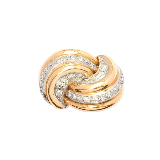 1950s Knot Ring in 18ct Yellow and White Gold with Old-Cut Diamonds