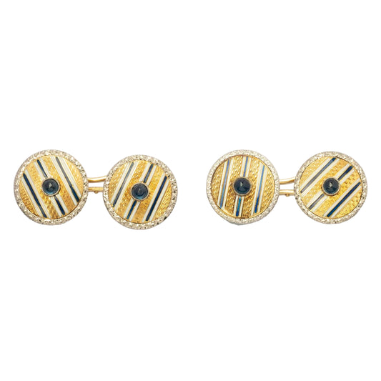 1930s Art Déco 18ct Gold Cufflinks with Enamel and Cabochon Sapphires