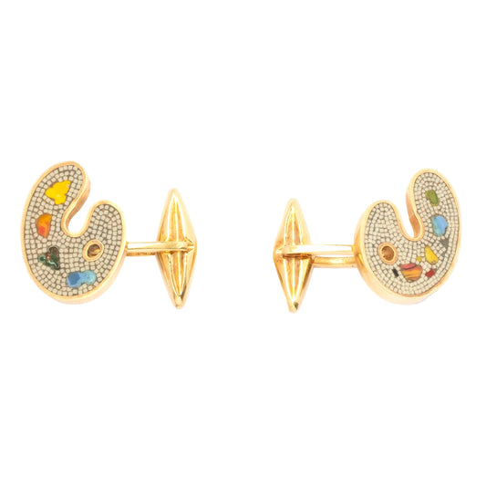 1970s Vintage 18ct Gold Cufflinks with Hardstone Micromosaic – Signed L. Faraoni