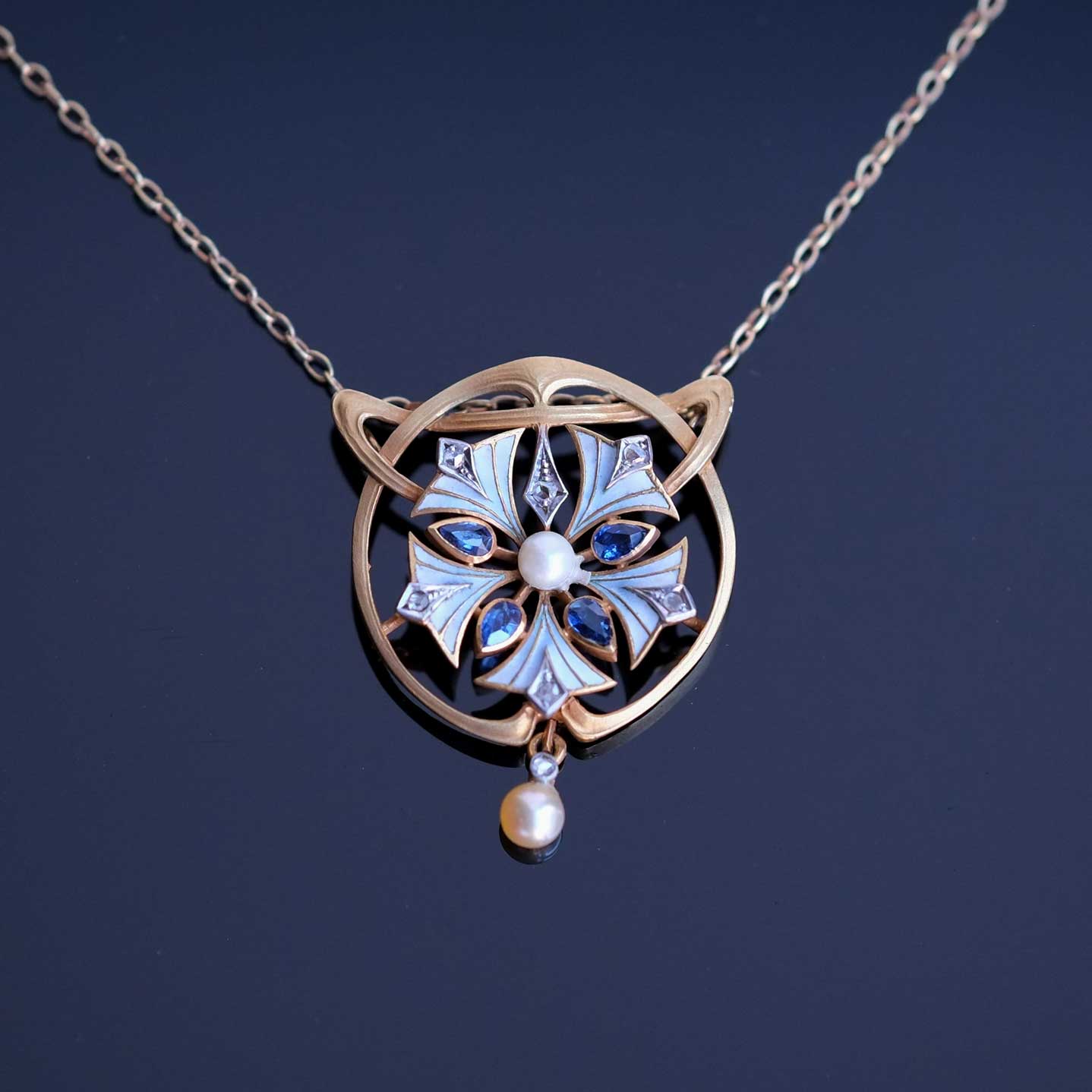 Art Nouveau Enamels & Sapphires Necklace 
