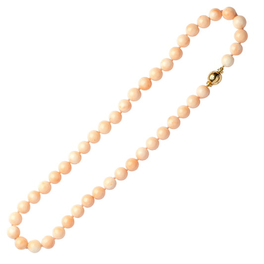 Vintage Natural Pink Coral Necklace with 18ct Gold and Diamond Clasp