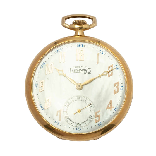 Eberhard & Co. Pocket Watch in 18ct Gold with Rare Mother-of-Pearl Dial – Art Déco, 1930