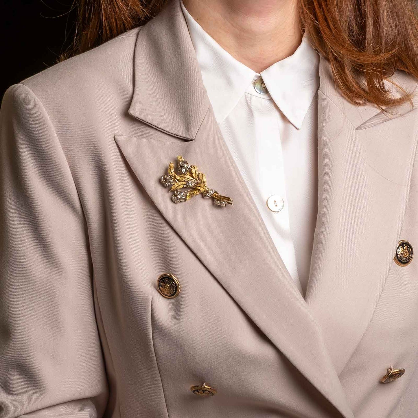 1960s Floral Bouquet Brooch in 18ct Gold with Rose-Cut and Old-Cut Diamonds