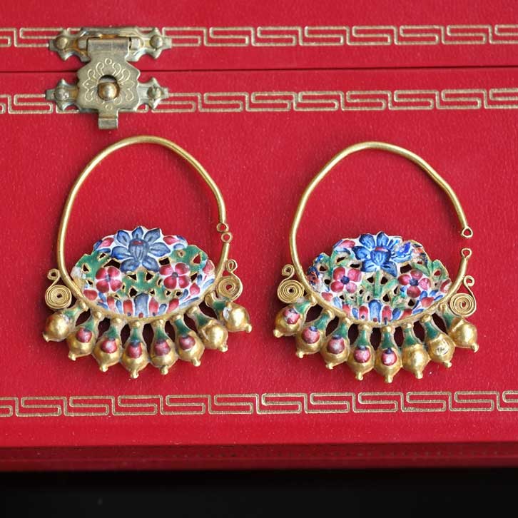 Polychrome Enamel Persian Earrings XIX Century 