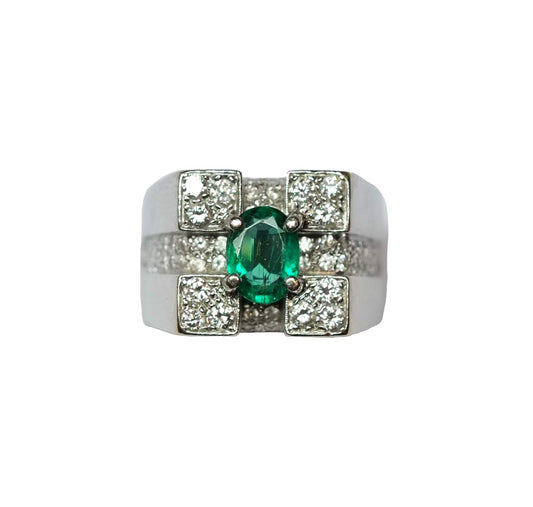 Geometric Cocktail Ring with Emeralds & Diamonds