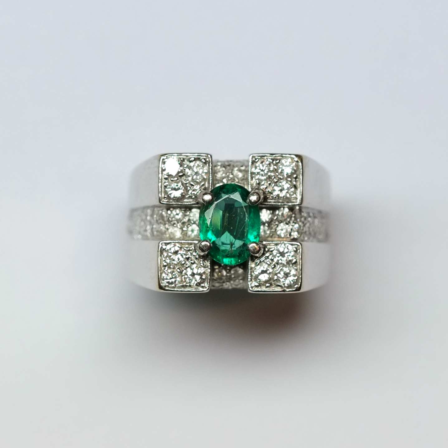 Anello Geometrico Diamanti e Smeraldi