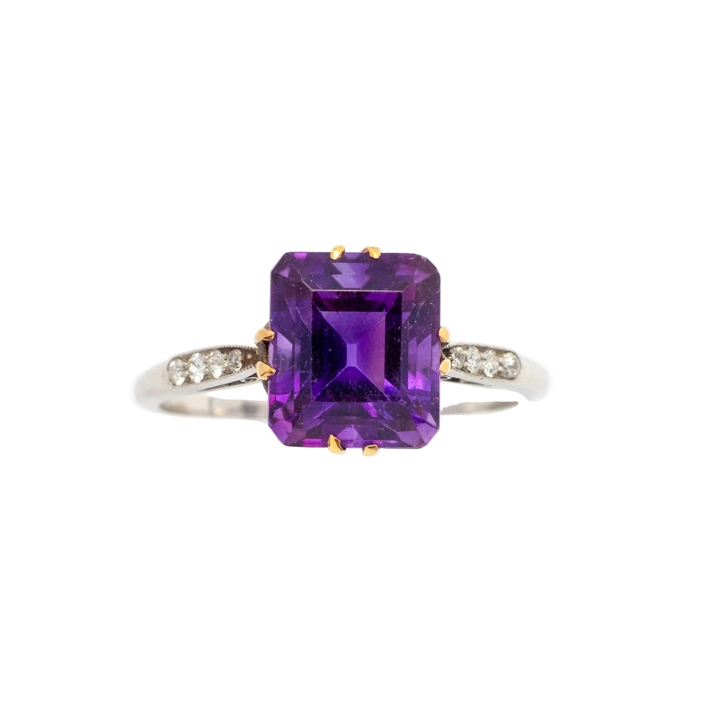Anello Antico Fine ’800 / Primi ’900 in Oro e Platino con Ametista e Diamanti