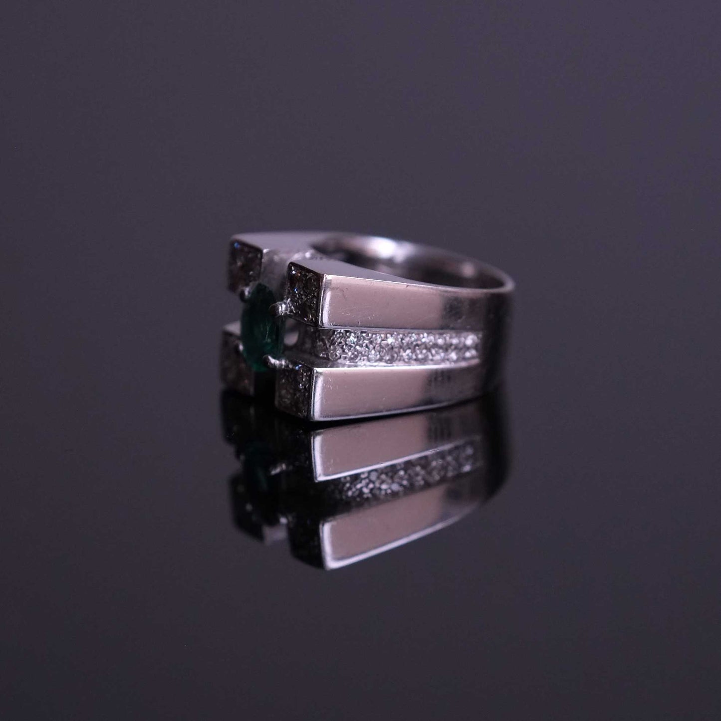 Geometric Cocktail Ring with Emeralds & Diamonds