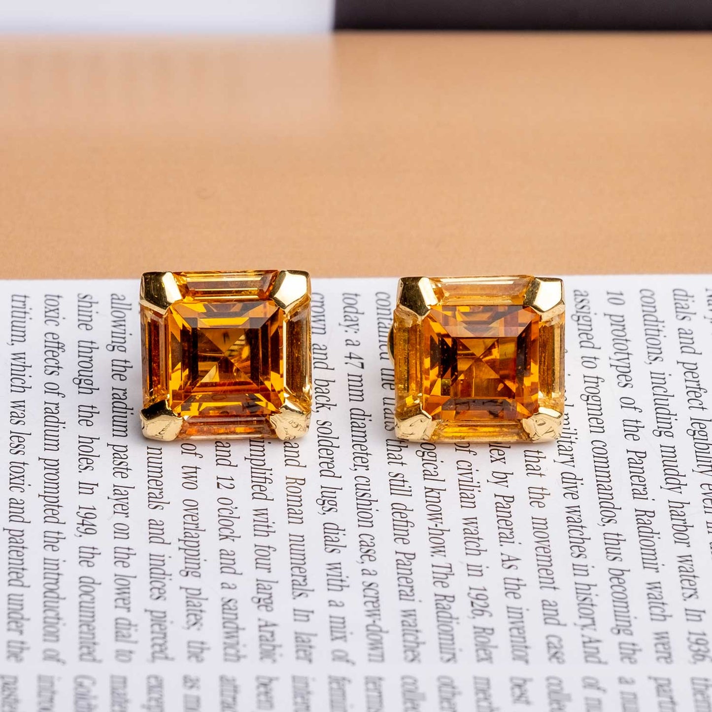 Orecchini Vintage Anni ’80 in Oro 18ct con Quarzo Citrino
