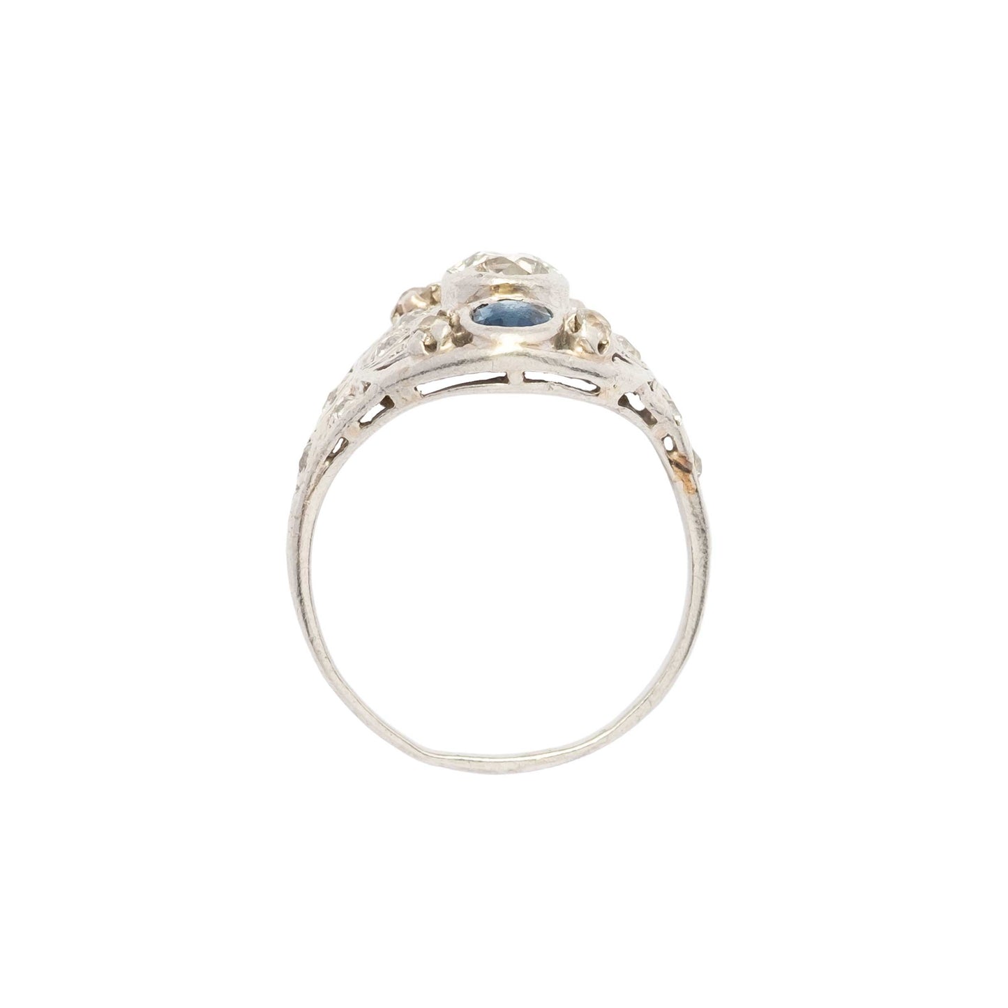 Anello Déco in Platino con Diamanti Taglio Antico e Zaffiri – Primi ’900