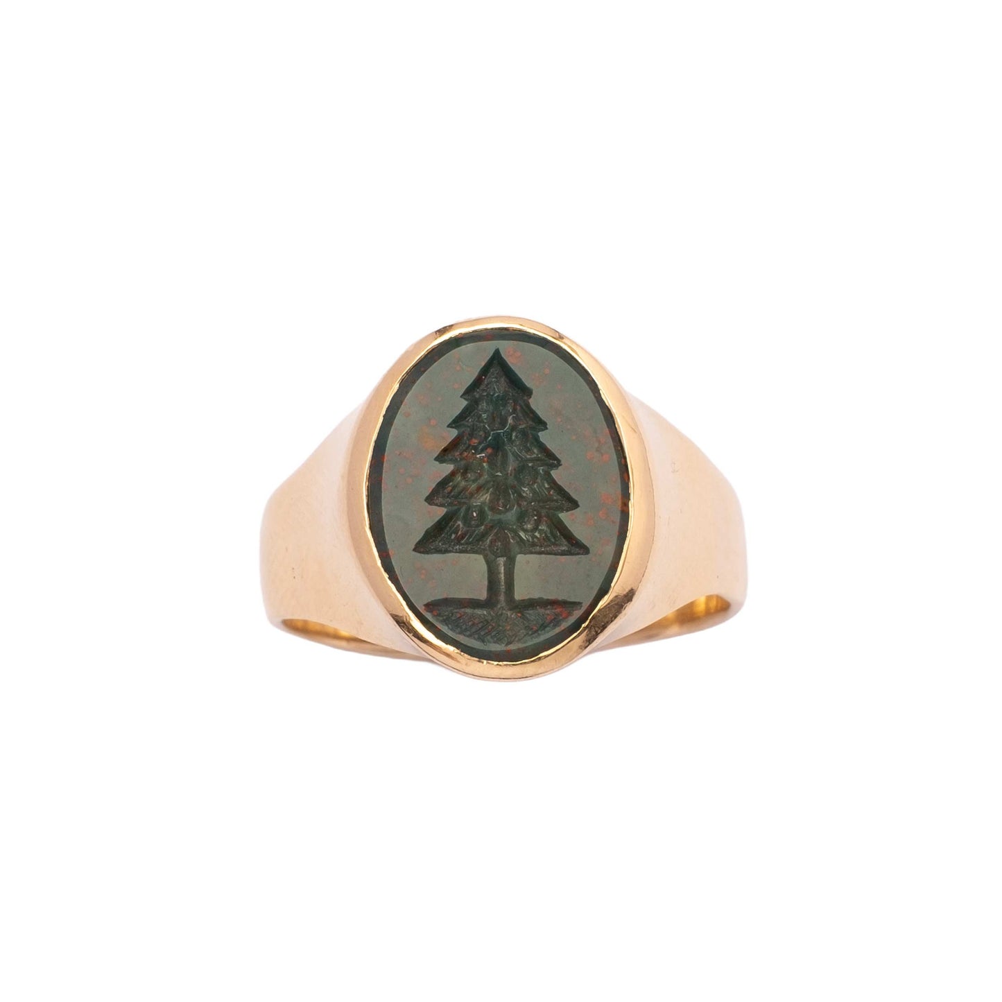 Early 1900s 18ct Gold Signet Ring with Hand-Carved Bloodstone
