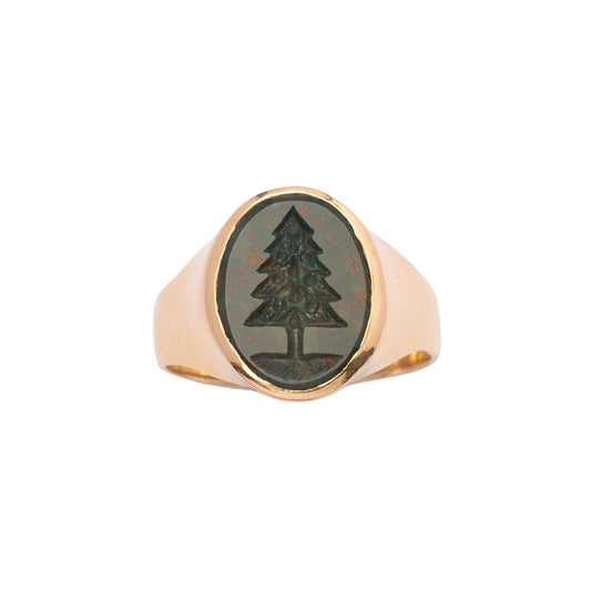 Anello Sigillo Primi ’900 in Oro 18ct con Diaspro Sanguigno Inciso a Mano