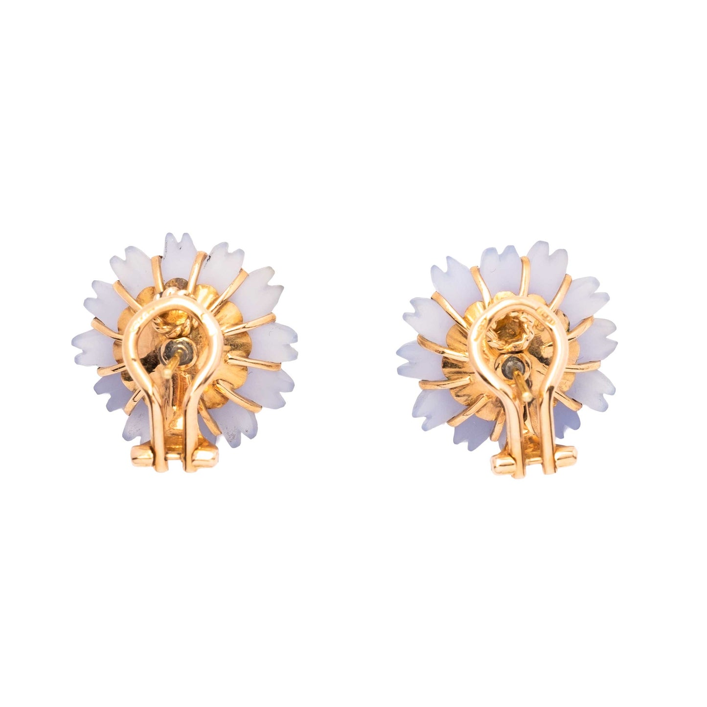 Charming Vintage Floral 18ct Gold Earrings with Diamonds and Lilac Chalcedony