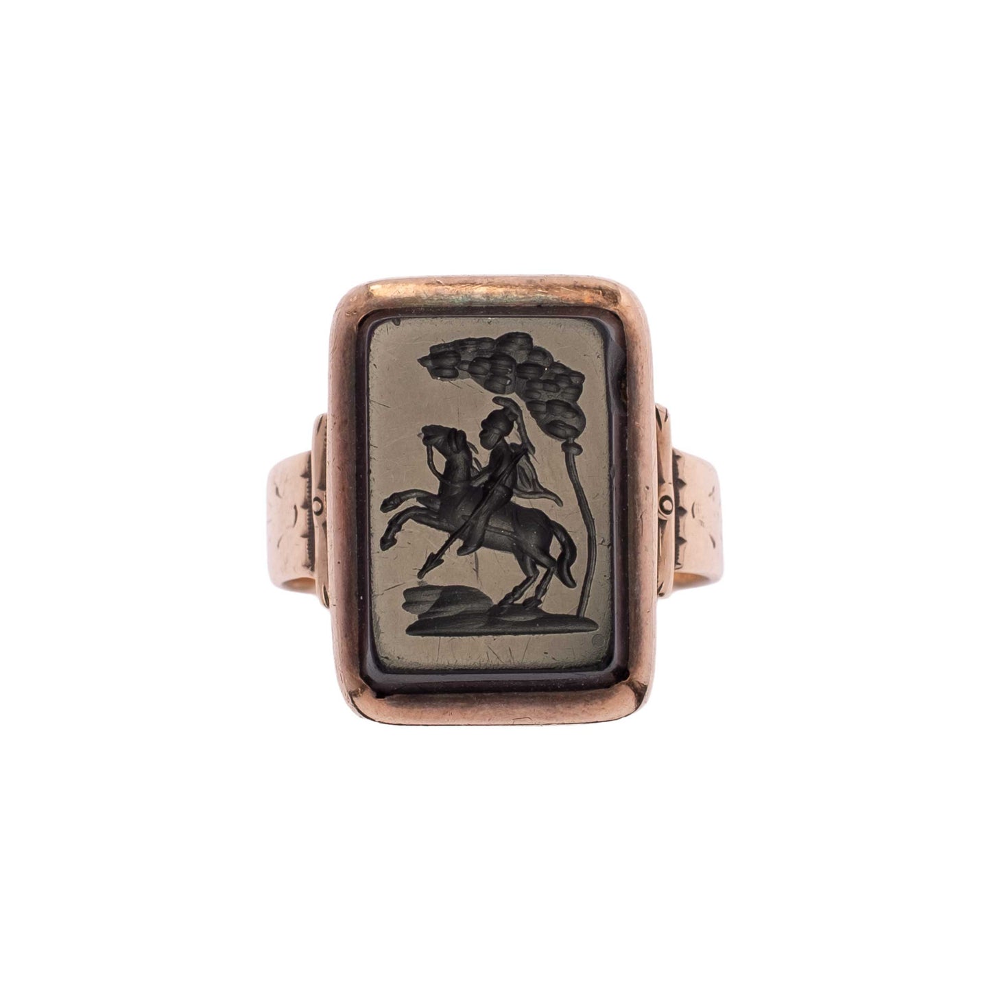 Anello Sigillo Antico Fine ’800 in Oro 9ct con Onice Inciso a Mano