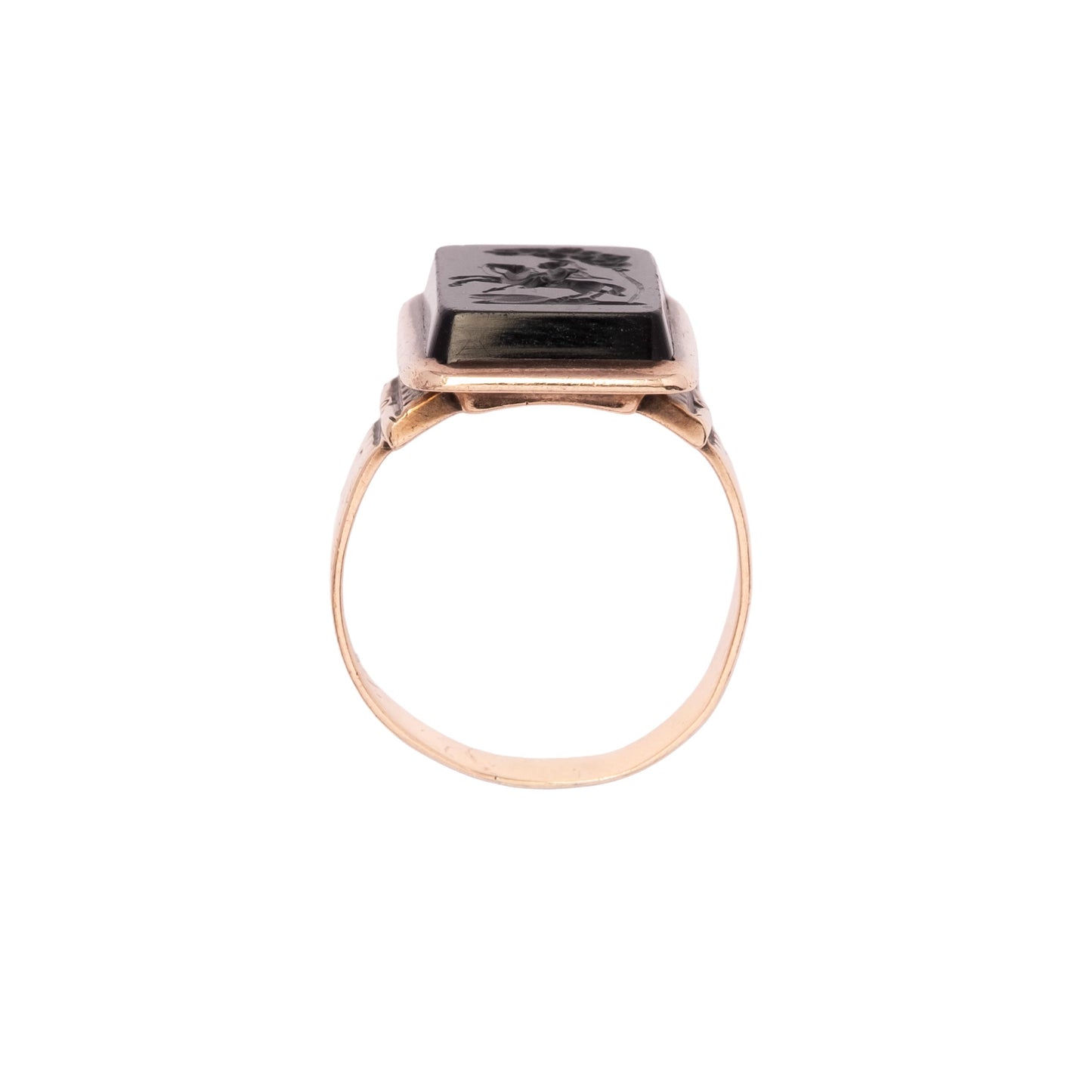 Anello Sigillo Antico Fine ’800 in Oro 9ct con Onice Inciso a Mano