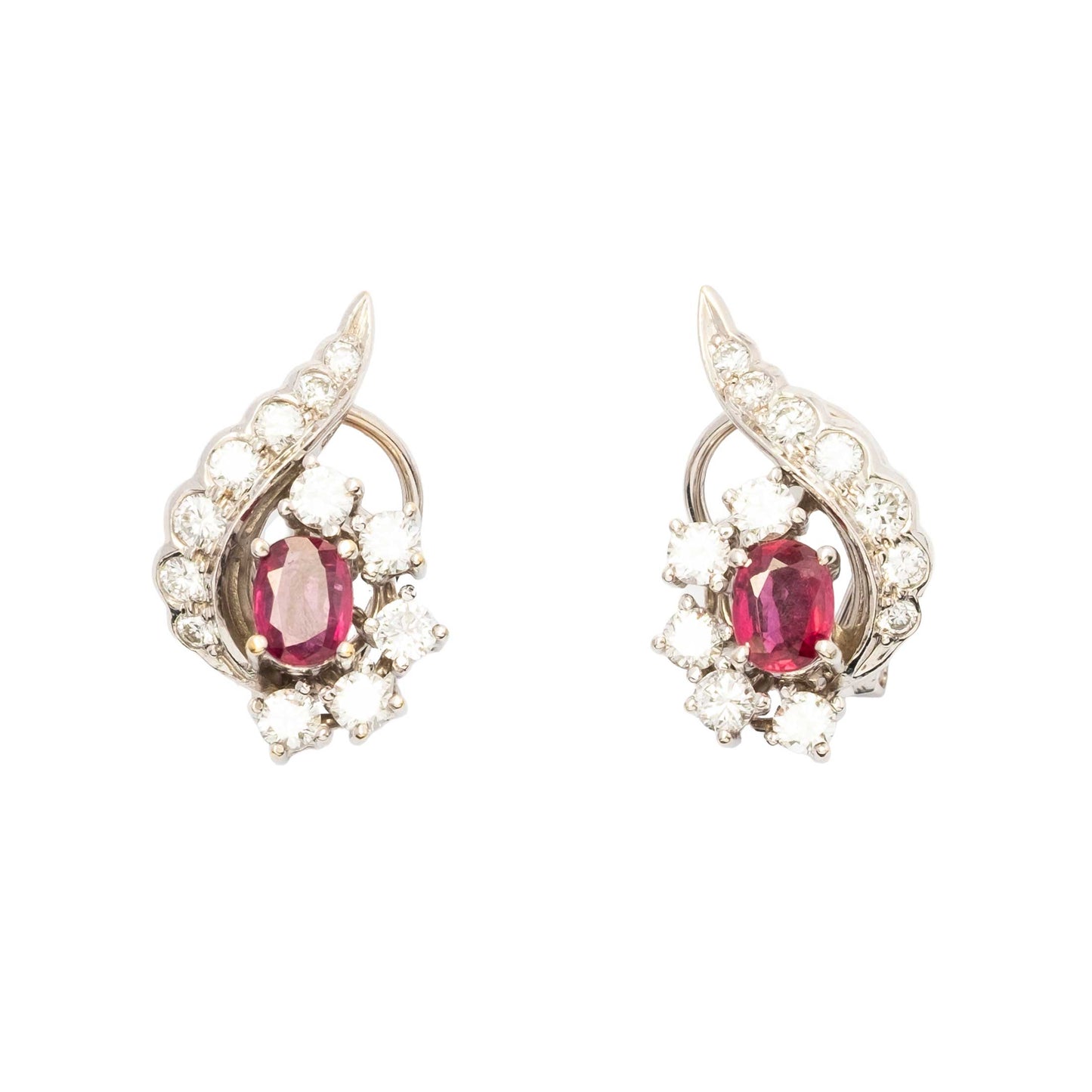 Beautiful 1960s 18ct White Gold Earrings with Diamonds and Natural Rubies