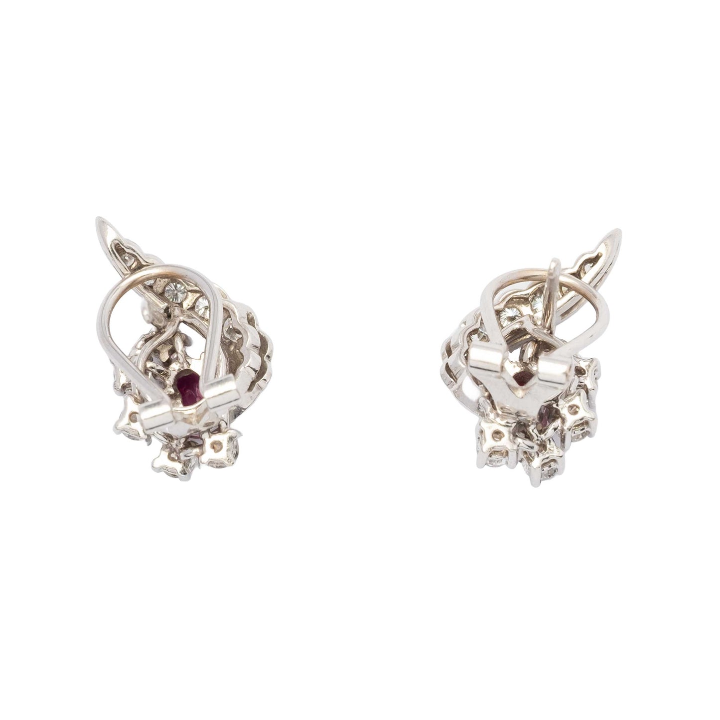Beautiful 1960s 18ct White Gold Earrings with Diamonds and Natural Rubies