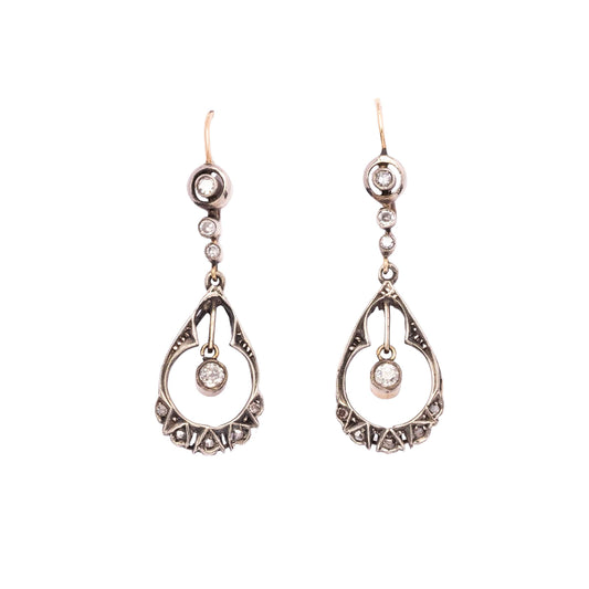 Orecchini Art Nouveau Primi ’900 in Oro 18ct e Argento con Diamanti
