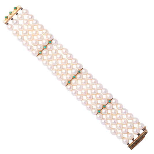 Bracciale Anni ’60 con Perle Giapponesi e Turchesi Naturali – Firmato SANZ