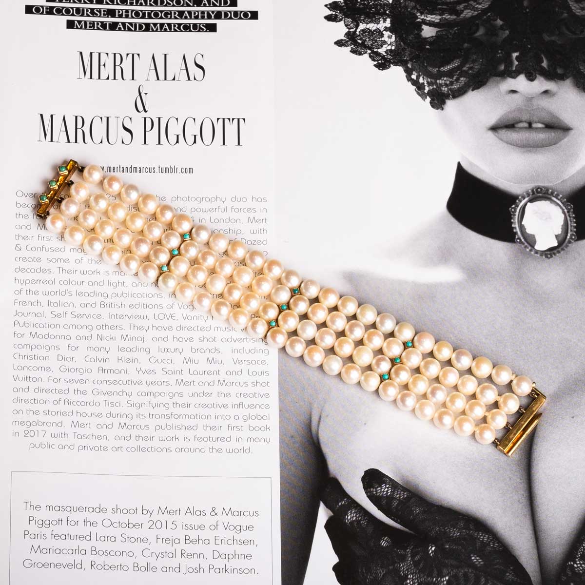 1960s Bracelet with Japanese Cultured Pearls and Natural Turquoise – Signed SANZ