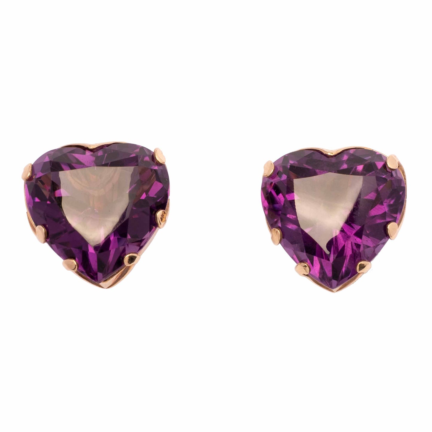 Vintage Gold Earrings with Heart-Shaped Natural Amethysts