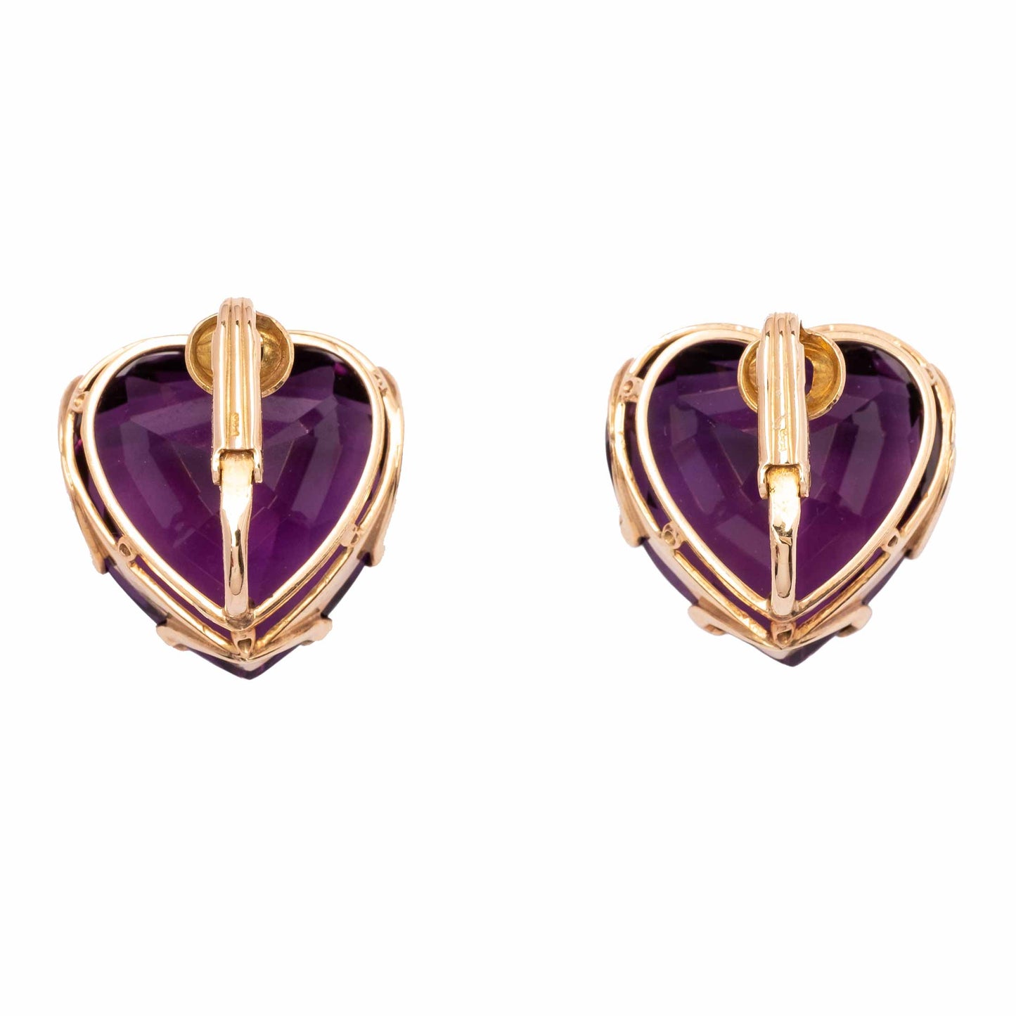 Vintage Gold Earrings with Heart-Shaped Natural Amethysts