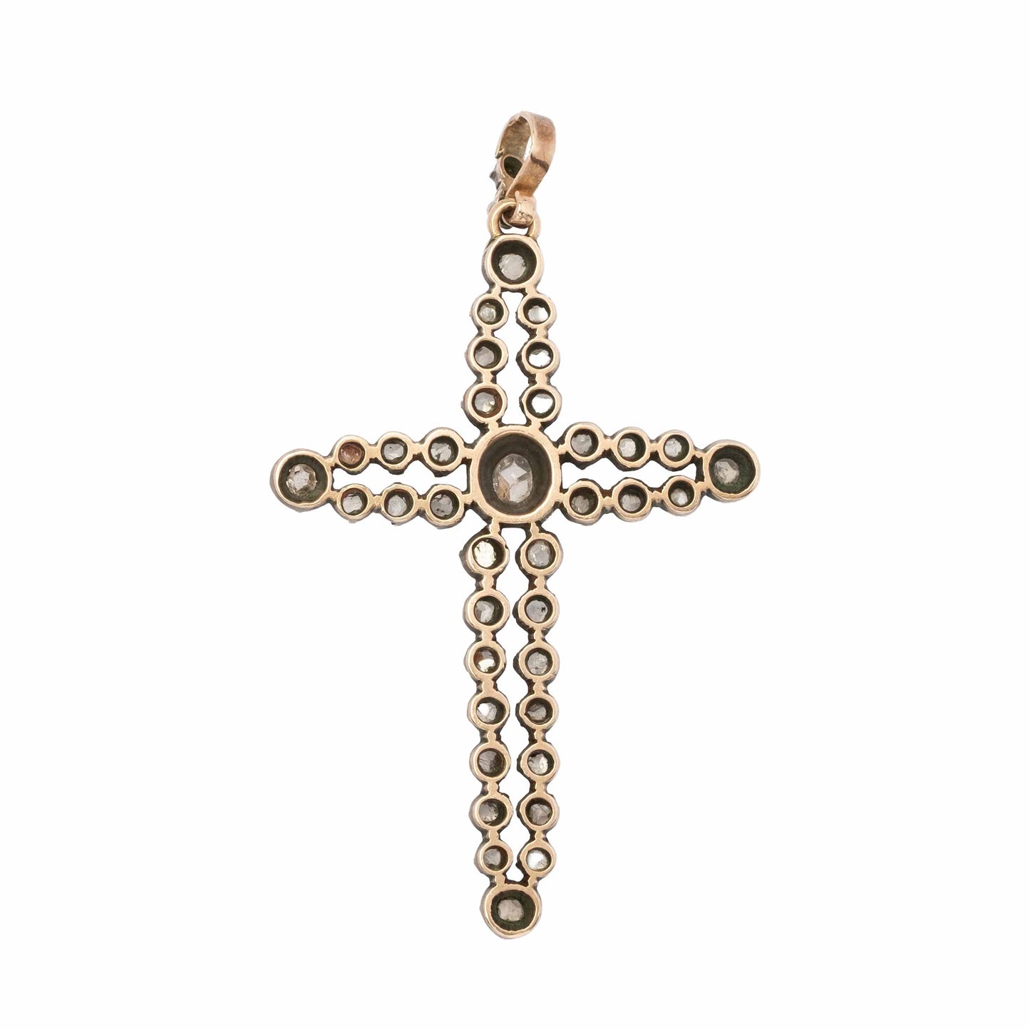 Affascinante Croce Pendente Antica della Prima Metà del XIX Secolo con Rose di Diamante