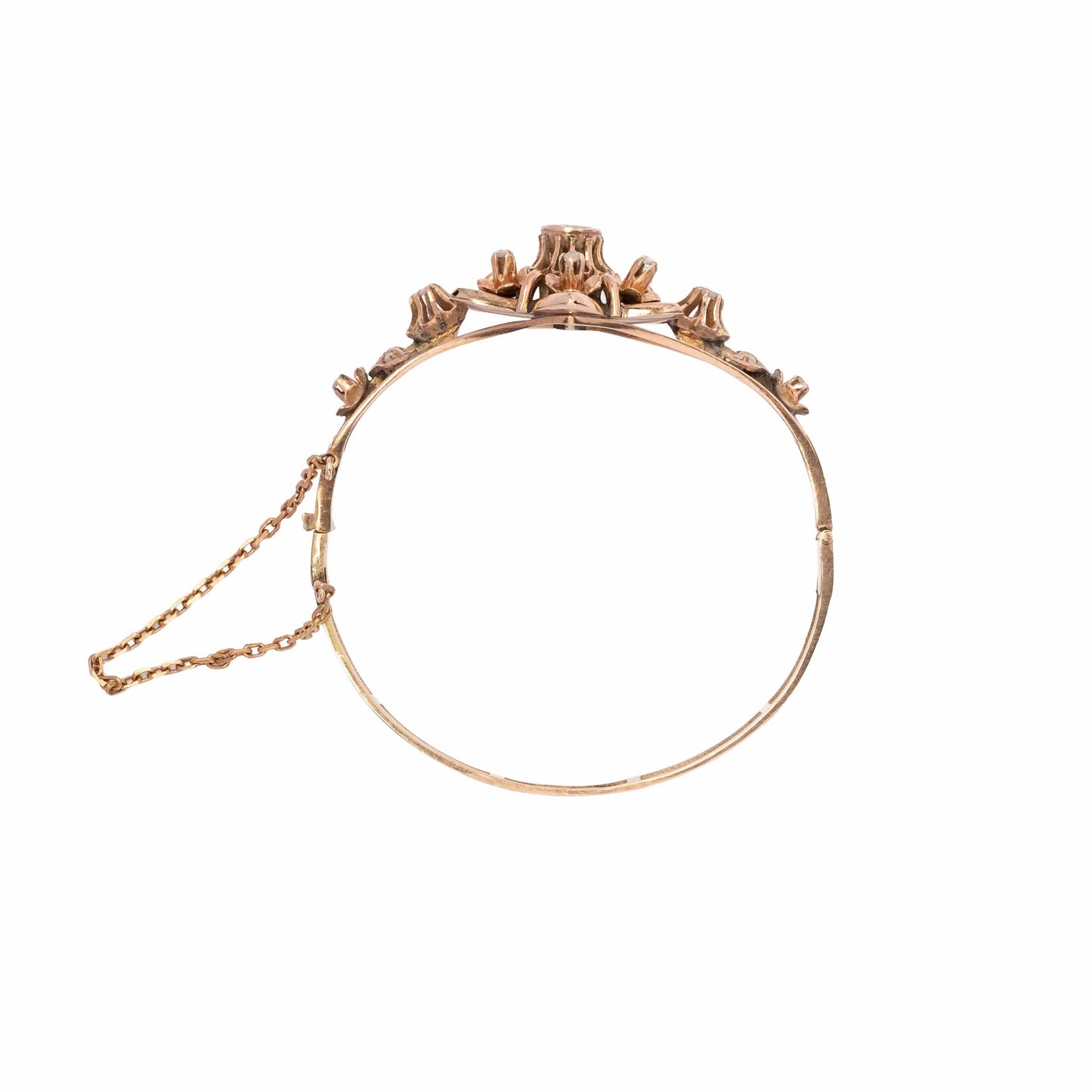 Bracciale Rigido della Seconda Metà del XIX Secolo in Oro con Rose di Diamante